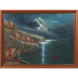 Moiriossy, "Night Scene On The Riviera," Oil On Canvas