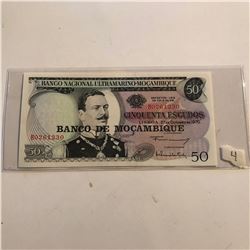Uncirculated Large MOCAMBIQUE 50 ESCUDOS Bank Note Serial B0261230