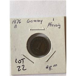 1876 Germany 1 Pfenning Nice Early Coin