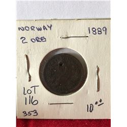 1889 Norway 2 Ore Coin