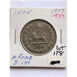 Rare IRAN 1954 10 Ryals Coin D140