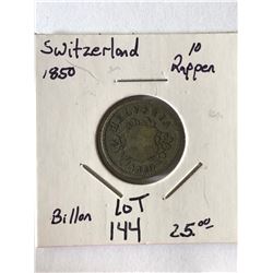 Rare 1850 Switzerland 10 Rappen Coin