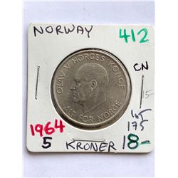Hard to Get 1964 NORWAY 5 Kroner Coin