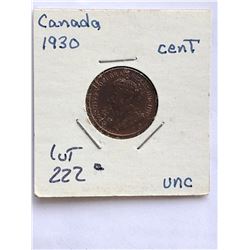 1930 Canada 1 Cent Coin in UNC High Grade