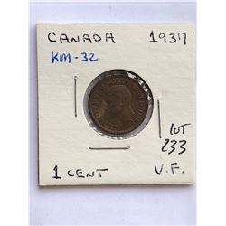 1937 Canada 1 Cent in Very Fine Grade