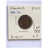 Image 1 : 1937 Canada 1 Cent in Very Fine Grade