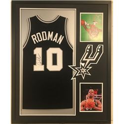 Dennis Rodman Signed Spurs 34x42 Custom Framed Jersey Inscribed "4256" (JSA COA)