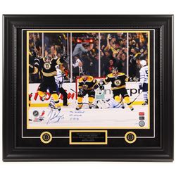 Patrice Bergeron Signed Bruins LE 23.5x27.5 Custom Framed Photo Display Inscribed "The Comeback", "G