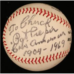 Pat Pieper Signed ONL Baseball Inscribed "Cubs Announcer 1904-1969" (JSA COA)
