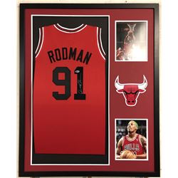 Dennis Rodman Signed Chicago Bulls 34x42 Custom Framed Jersey Display (Beckett COA)