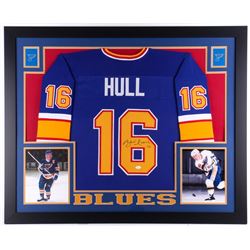 Brett Hull Signed St. Louis Blues 35x43 Custom Framed Jersey (JSA COA)