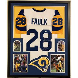 Marshall Faulk Signed Los Angeles Rams 35x43 Custom Framed Jersey Inscribed "G.S.O.T." (JSA COA)