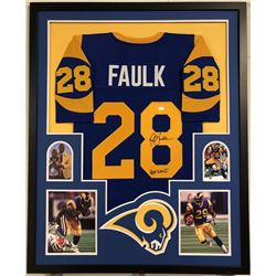 Marshall Faulk Signed Los Angeles Rams 35x43 Custom Framed Jersey Inscribed "HOF 20XI"(JSA COA)