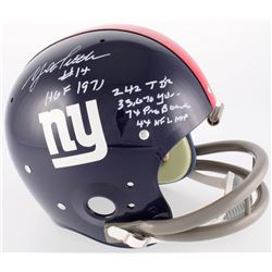 Y.A. Tittle Signed New York Giants Throwback TK Full-Size Suspension Helmet With (5) Stat Inscriptio