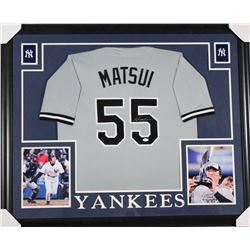 Hideki Matsui Signed New York Yankees 35x43 Custom Framed Jersey (JSA COA)