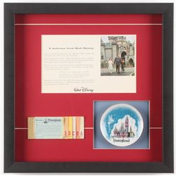 Disneyland 15.75x15.75 Custom Framed Letter Display with Vintage Plate  Tickets