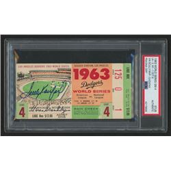 Sandy Koufax  Vin Scully Signed 1963 World Series Game 4 Game Ticket Stub (PSA Encapsulated)