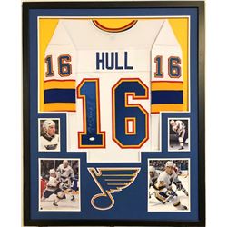 Brett Hull Signed St. Louis Blues 34x42 Custom Framed Jersey (JSA COA)