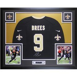 Drew Brees Signed Saints 35x43 Custom Framed Jersey Display (Beckett COA)
