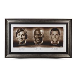 Wayne Gretzky, Michael Jordan  Tom Brady Signed "Faces of Sports" 34x58 Custom Framed Limited Editio