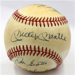New York Yankees Hall of Famers OAL Baseball Team-Signed by (7) with Mickey Mantle, Whitey Ford, Han