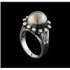 Image 4 : Pearl and Diamond Ring - 14KT White Gold