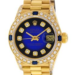 Rolex Ladies 18K Yellow Gold Blue Vignette Diamond And Sapphire President Wristw