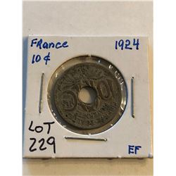 1924 France 10 Cents Extra Fine Grade