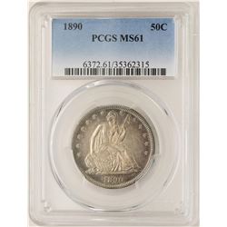 1890 Seated Liberty Half Dollar Coin PCGS MS61