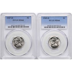 Lot of 1947-D & 1949-D Jefferson Nickel Coins PCGS MS66