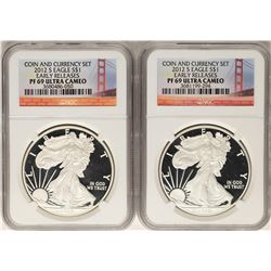 Lot of (2) 2012-S $1 Proof American Silver Eagle Coins NGC PF69 Ultra Cameo