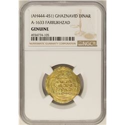 AH444-451 Ghaznavid Dinar A-1633 Farrukhzad Gold Coin NGC Genuine