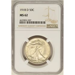 1918-D Walking Liberty Half Dollar Coin NGC MS62