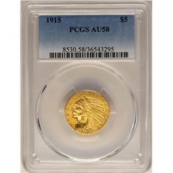 1915 $5 Indian Head Half Eagle Gold Coin PCGS AU58