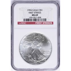 1994 $1 American Silver Eagle Coin NGC MS69 First Strikes