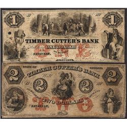 Lot of $1 & $2 Timber Cutter's Bank Georgia Obsolete Notes