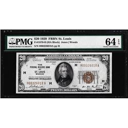 1929 $20 Federal Reserve Note St. Louis Fr.1870-H PMG Choice Uncirculated 64EPQ