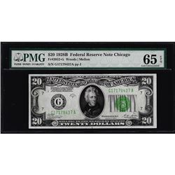 1928B $20 Federal Reserve Note Chicago Fr.2052-G PMG Gem Uncirculated 65EPQ