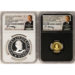1792-2017 Half Disme 1/10 oz. Gold & 1oz. Silver Medals NGC PF70 W/ Moy Signatur