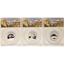 Lot of (3) 2013-S Proof Silver America Beautiful Quarter Coins ANACS PR70 DCAM
