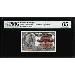 1893 World's Columbian Exposition Ticket Columbus PMG Gem Uncirculated 65EPQ