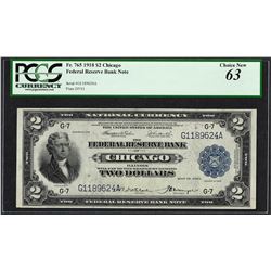 1918 $2 Battleship Federal Reserve Note Chicago Fr.765 PCGS Choice New 63