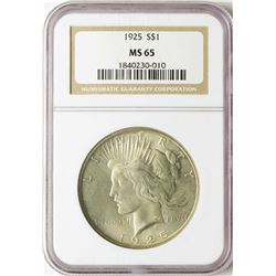 1925 $1 Peace Silver Dollar Coin NGC MS65
