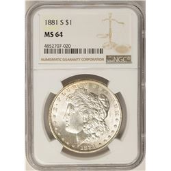 1881-S $1 Morgan Silver Dollar Coin NGC MS64