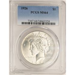 1926 $1 Peace Silver Dollar Coin PCGS MS64