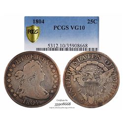 1804 Flowing Hair Quarter Coin PCGS VG10