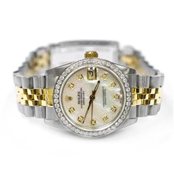 Rolex Ladies Datejust 18KT Yellow Gold & Steel 31mm MOP Diamond Dial Watch