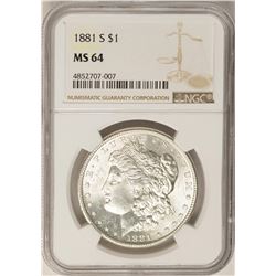1881-S $1 Morgan Silver Dollar Coin NGC MS64