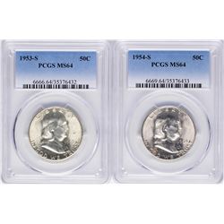 Lot of 1953-S & 1954-S Franklin Half Dollar Coins PCGS MS64