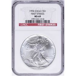 1994 $1 American Silver Eagle Coin NGC MS69 First Strikes
